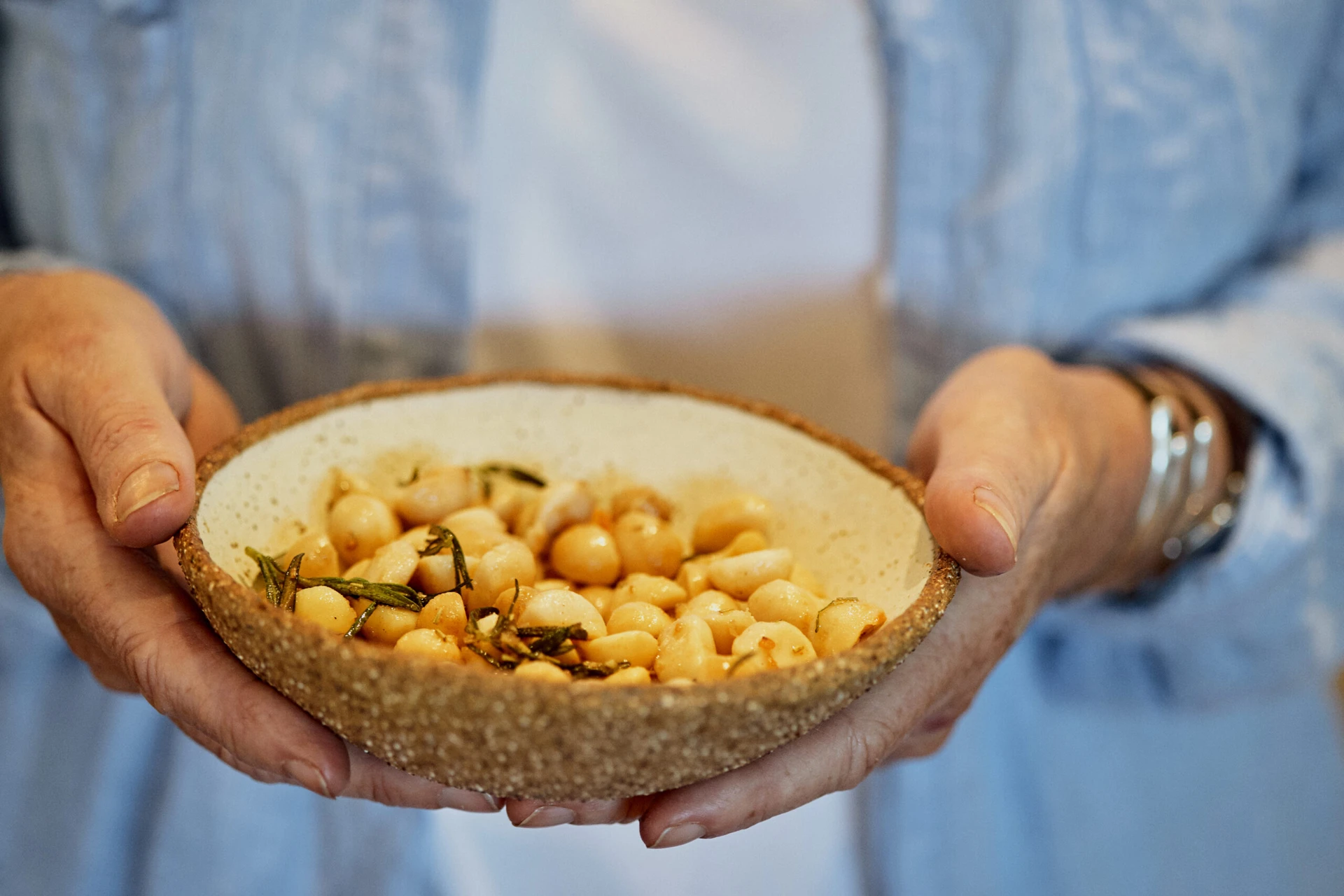 Pan roasted macadamia nuts with rosemary and garlic